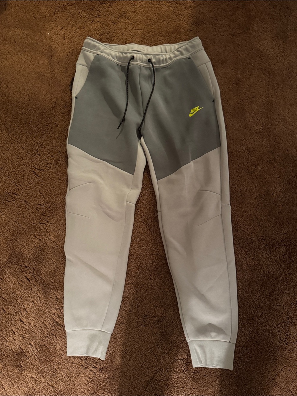 Nike Grey Two-Tone Joggers with Neon Yellow Swoosh